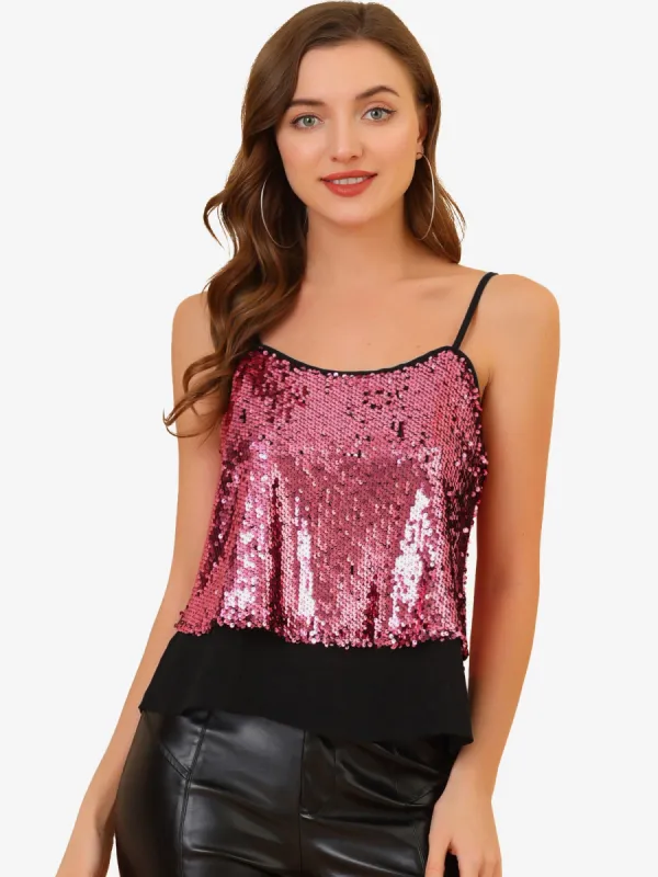 Sequined Camisole Sleeveless Shining Party Club Layered Cami Top sold by Allegra K