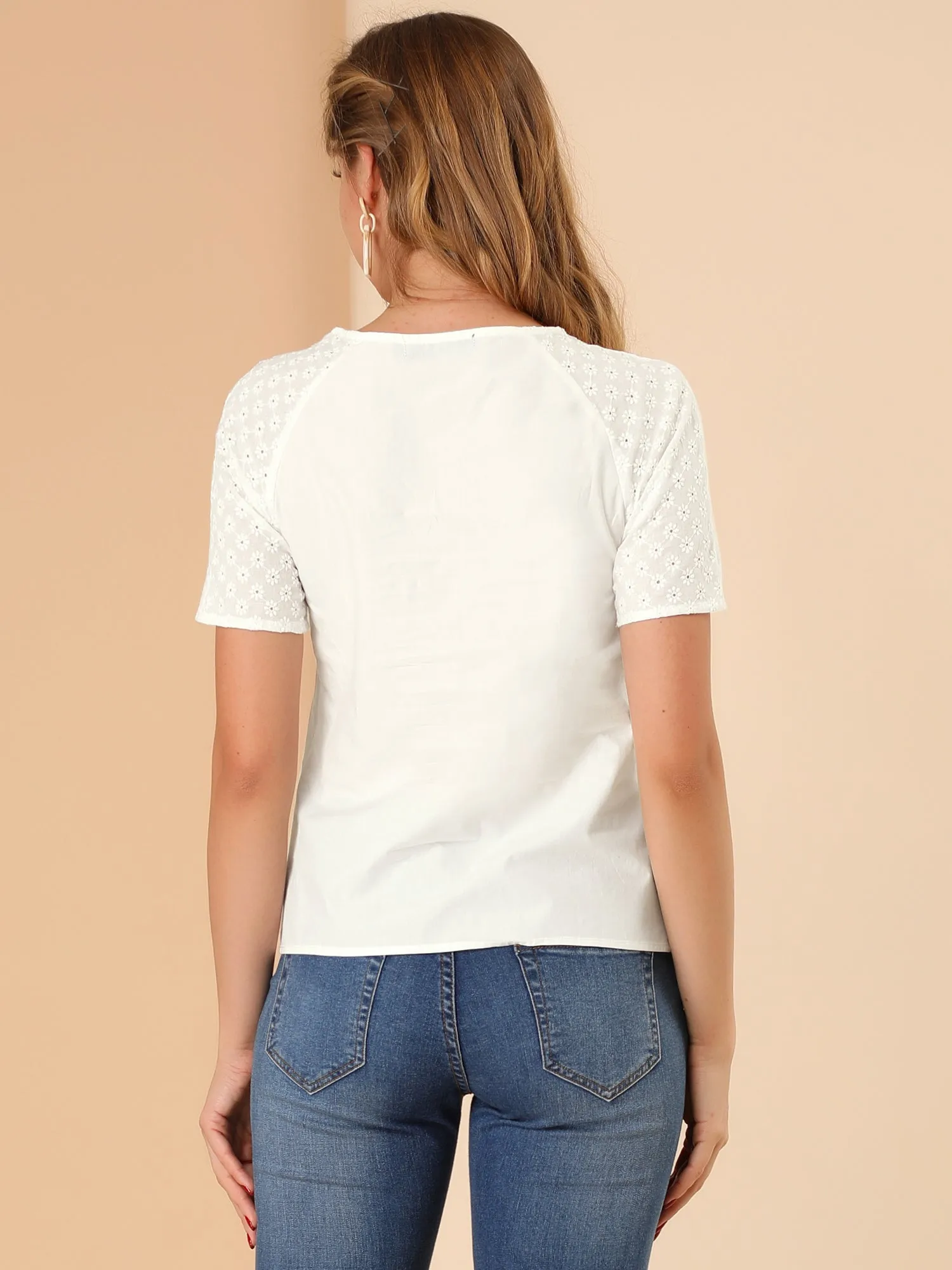 Casual Summer Contrast Panel Short Sleeve Cotton Top Blouse sold by Allegra K product image thumbnail 5