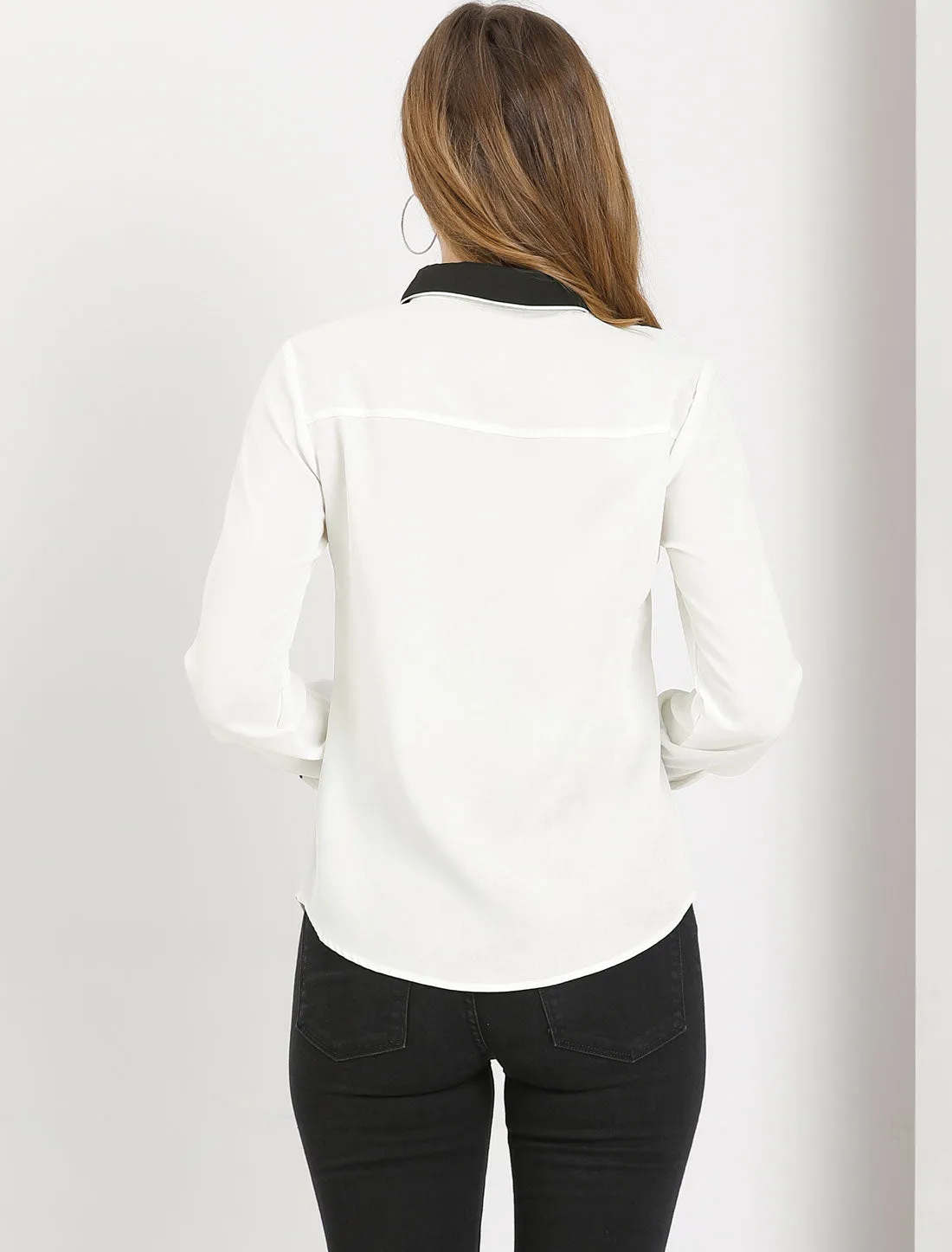 Button Down Long Sleeve Contrast Peter Pan Collar Office Blouse sold by Allegra K product image thumbnail 3