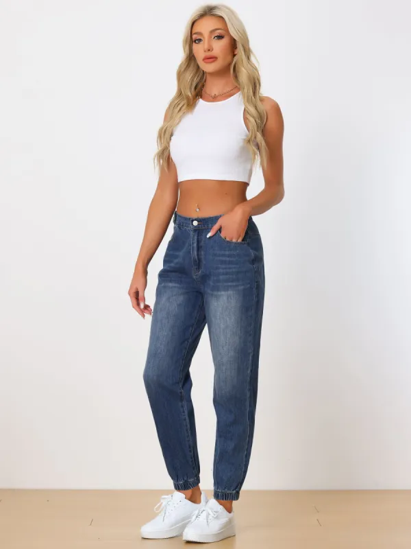 Jean Joggers Casual High Waisted Elastic Waist Denim Pants sold by Allegra K