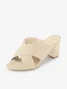Crisscross Strap Block Heel Slide Sandals sold by Allegra K