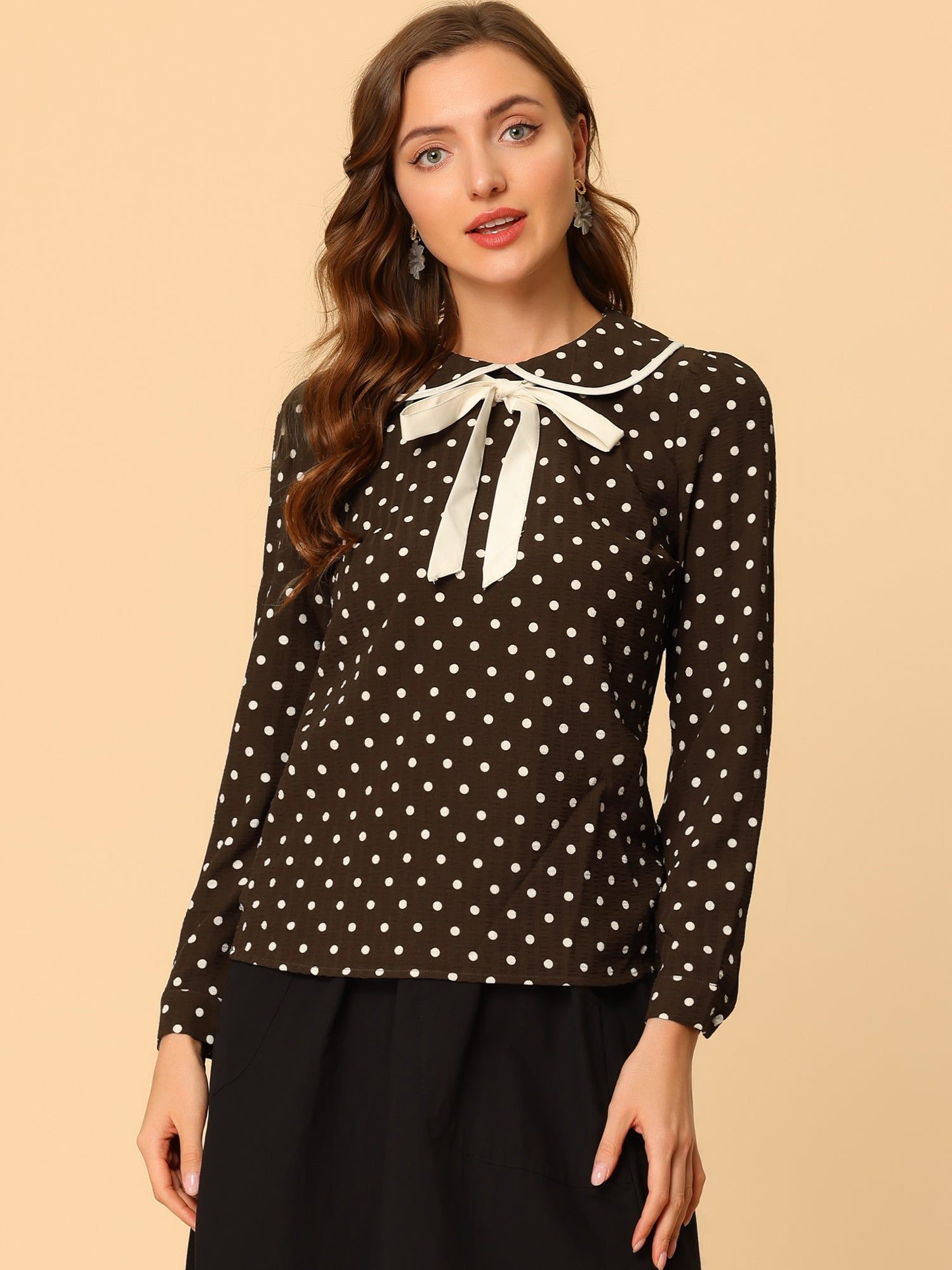 Polka Dots Shirt Tie Neck Peter Pan Collar Blouse sold by Allegra K product image thumbnail 3
