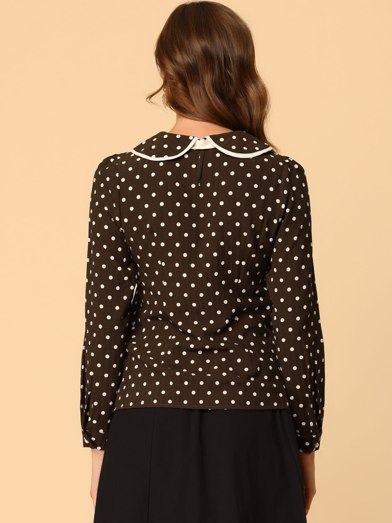 Polka Dots Shirt Tie Neck Peter Pan Collar Blouse sold by Allegra K product image thumbnail 4