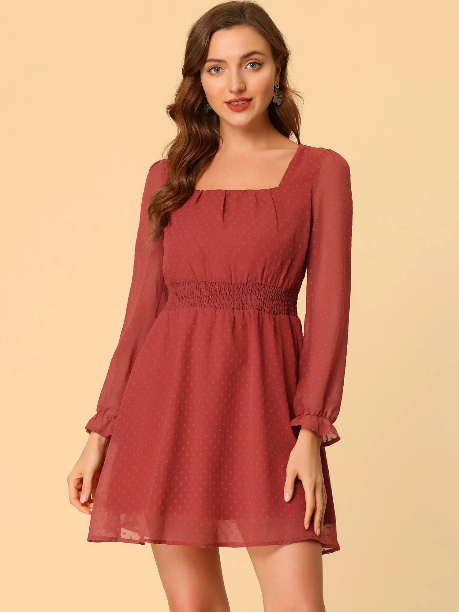 Swiss Dots Winter Smocked Waist Semi Sheer Mini A-Line Dress sold by Allegra K product image thumbnail 2