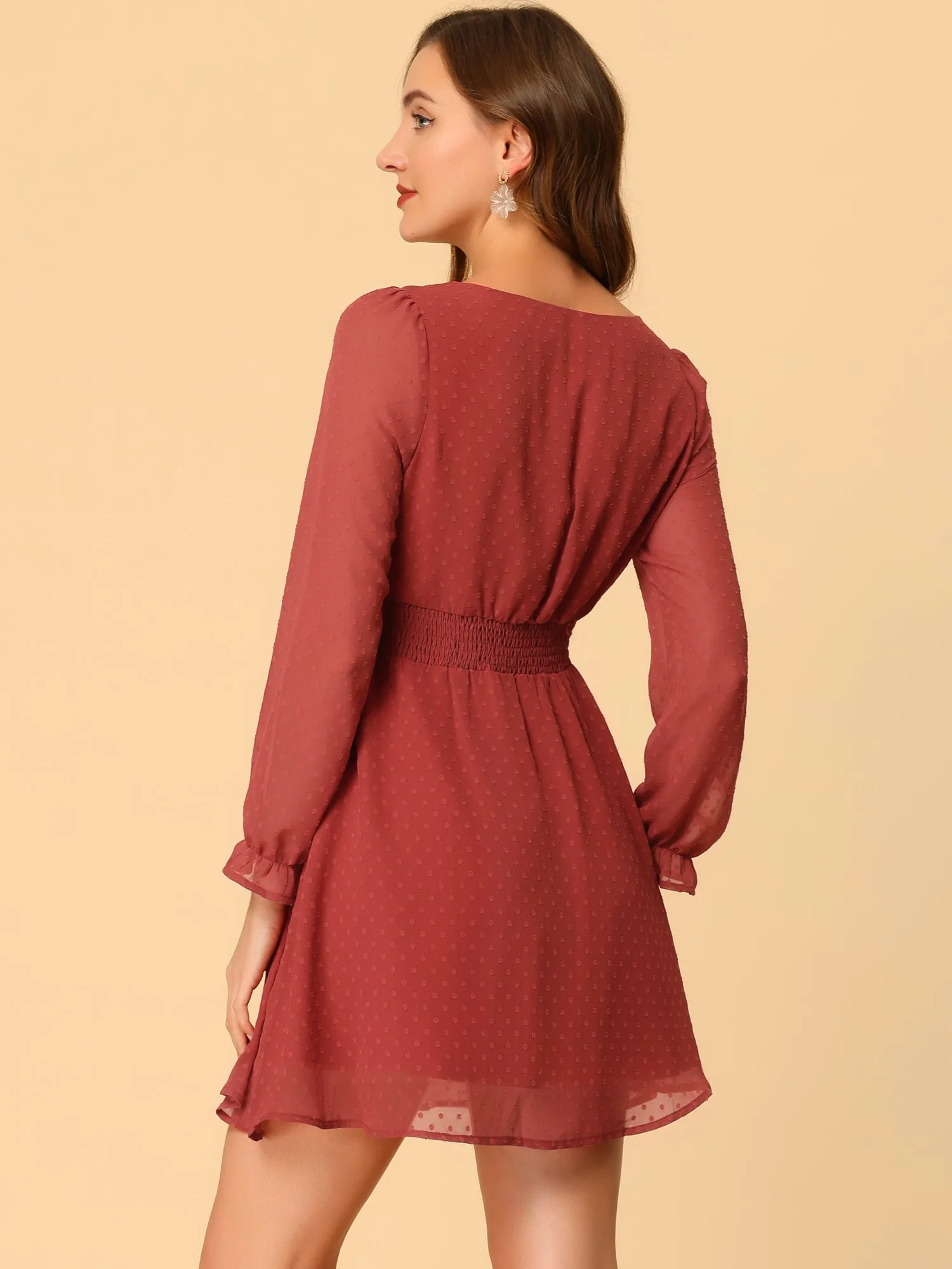 Swiss Dots Winter Smocked Waist Semi Sheer Mini A-Line Dress sold by Allegra K product image thumbnail 4