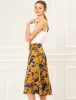 Slits Front High Waist A-Line Belted Floral Flowy Midi Skirt sold by Allegra K