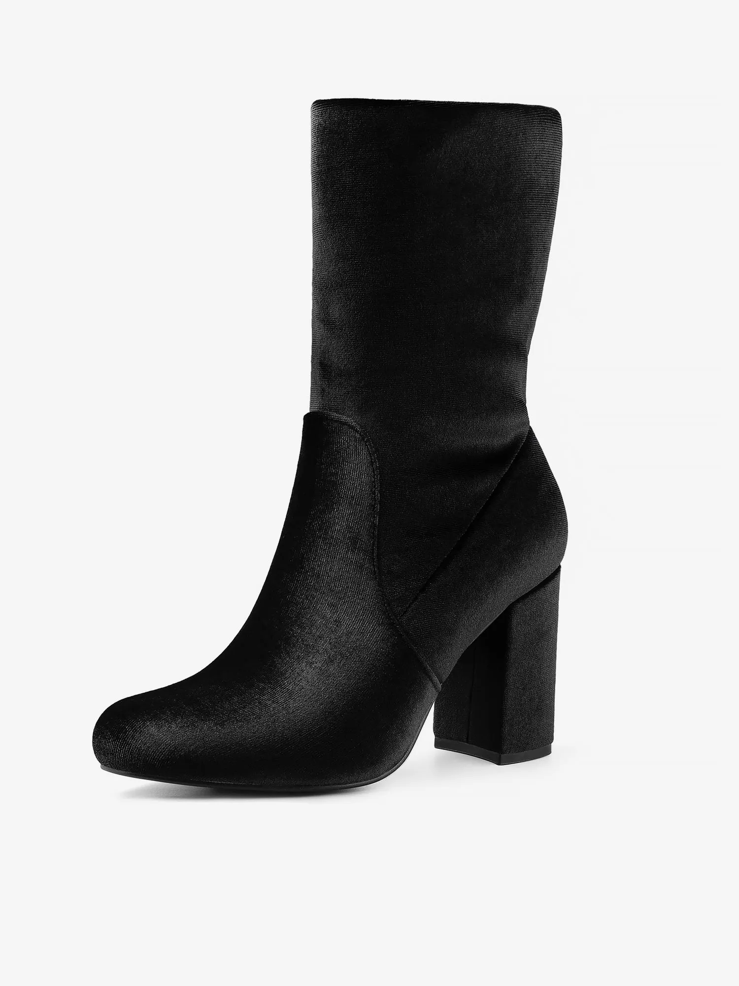 Round Toe Block Heel Foldable Mid Calf Faux Velvet Boots sold by Allegra K