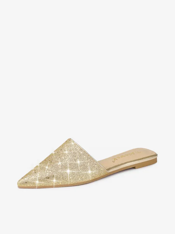 Women's Slip On Glitter Heels Pointed Toe Slide Mules sold by Allegra K