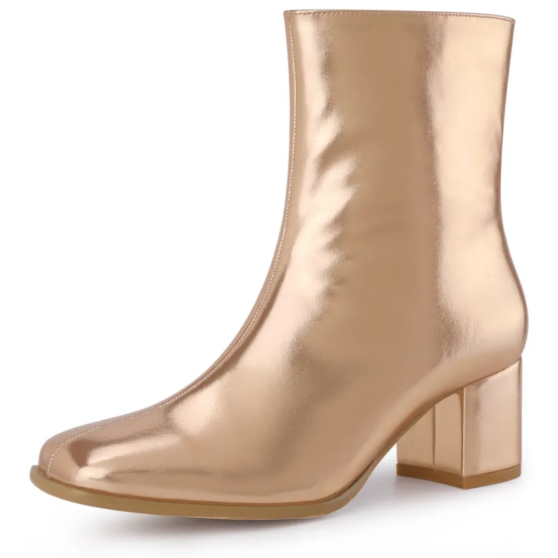 Women's Square Toe Chunky Heel Side Zip Ankle Boots sold by Allegra K