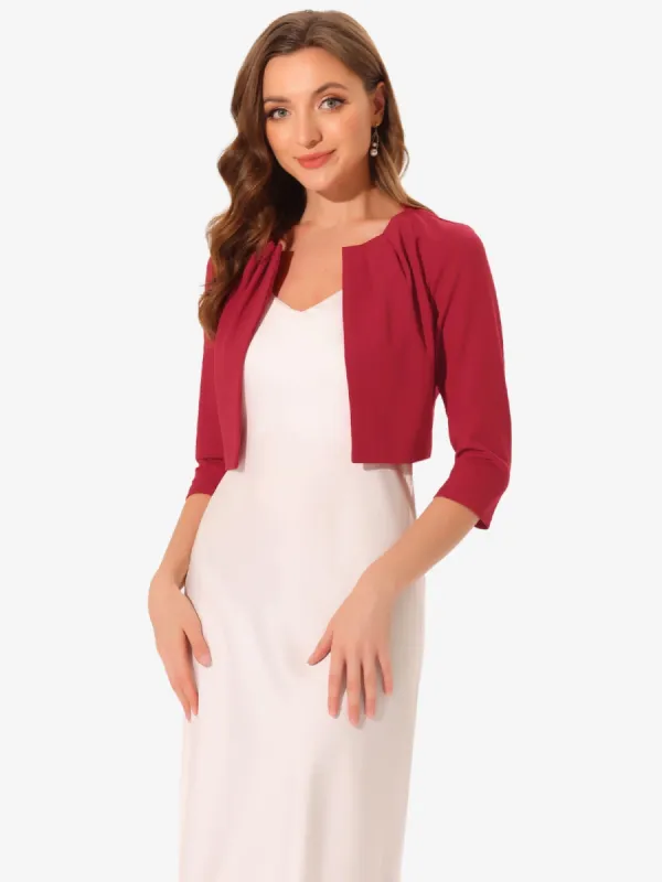 3/4 Sleeve Collarless Pleated Open Front Shrugs sold by Allegra K