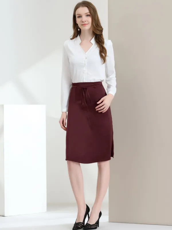 Split A-Line Elastic Back Tie Waist Midi Skirt sold by Allegra K