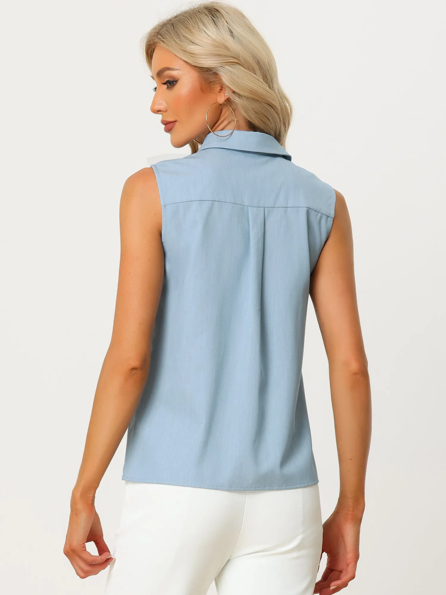 Sleeveless Work Summer Casual Collared Tank Top Button Down Shirt sold by Allegra K product image thumbnail 3