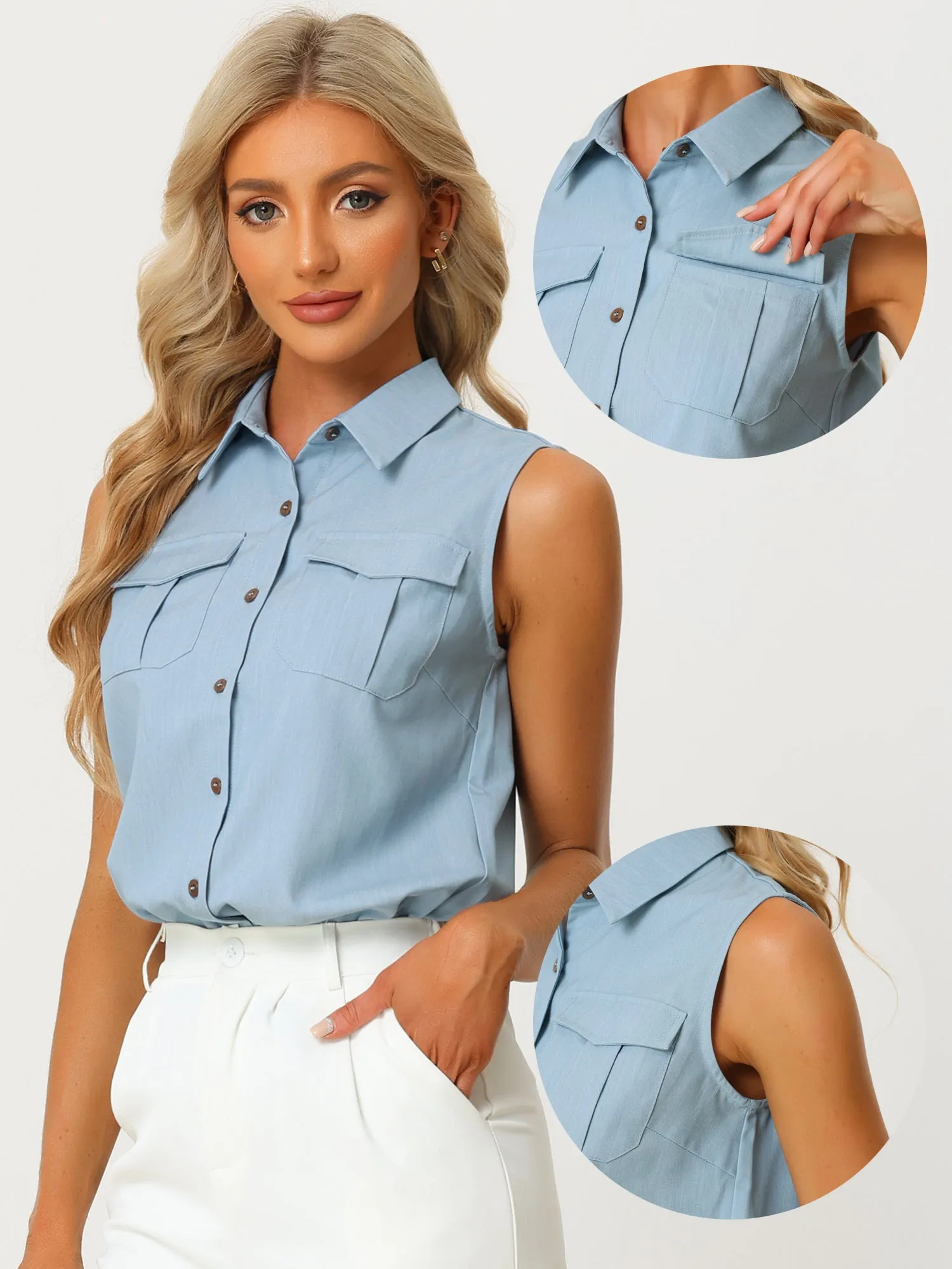 Sleeveless Work Summer Casual Collared Tank Top Button Down Shirt sold by Allegra K product image thumbnail 2
