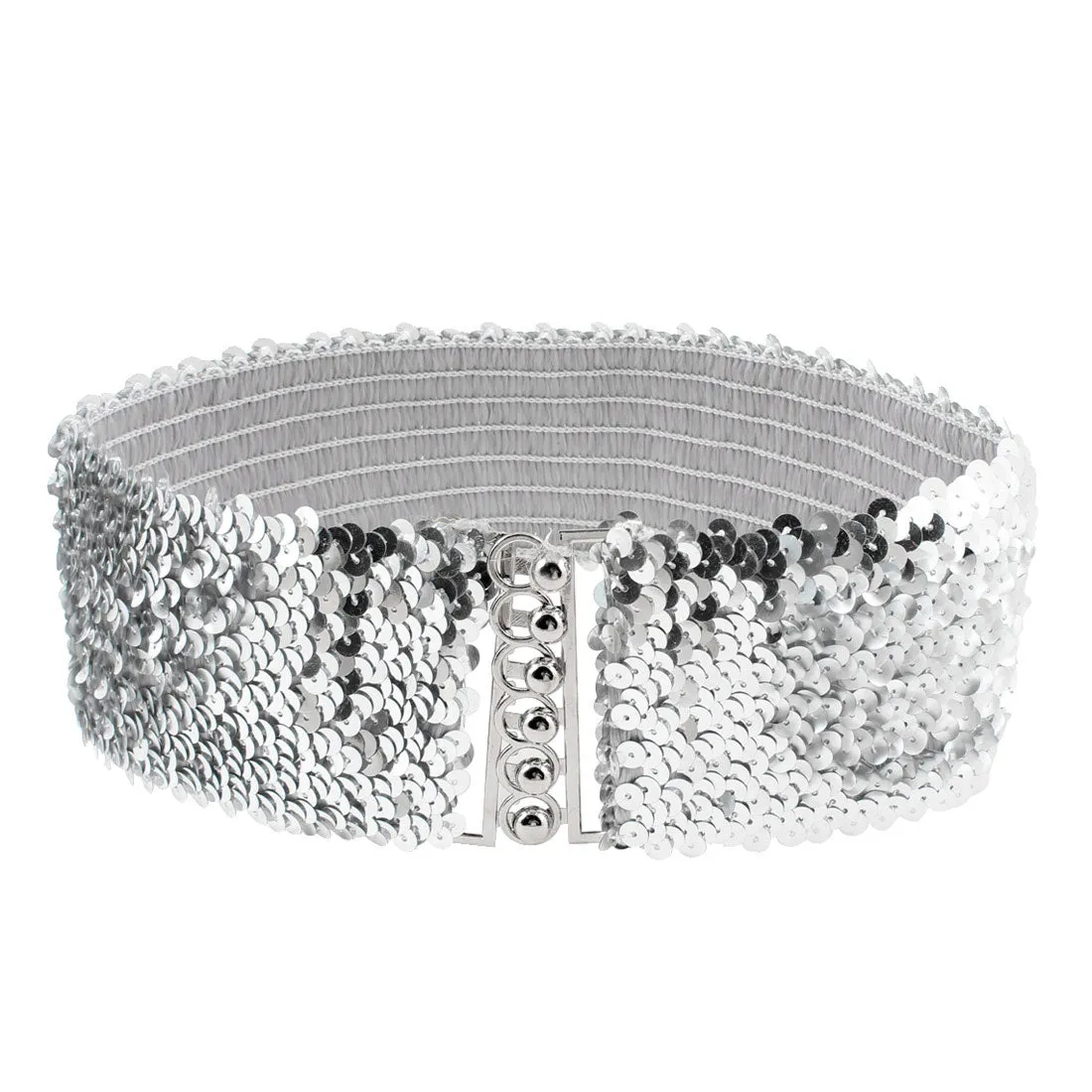 Woman Sequin Detail 7cm Wide Textured Strentchy Waist Cinch Belt Waistbelt sold by Allegra K