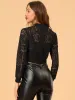 Stand Collar Zip Up Mesh Sheer Lace Crop Bomber Jacket sold by Allegra K
