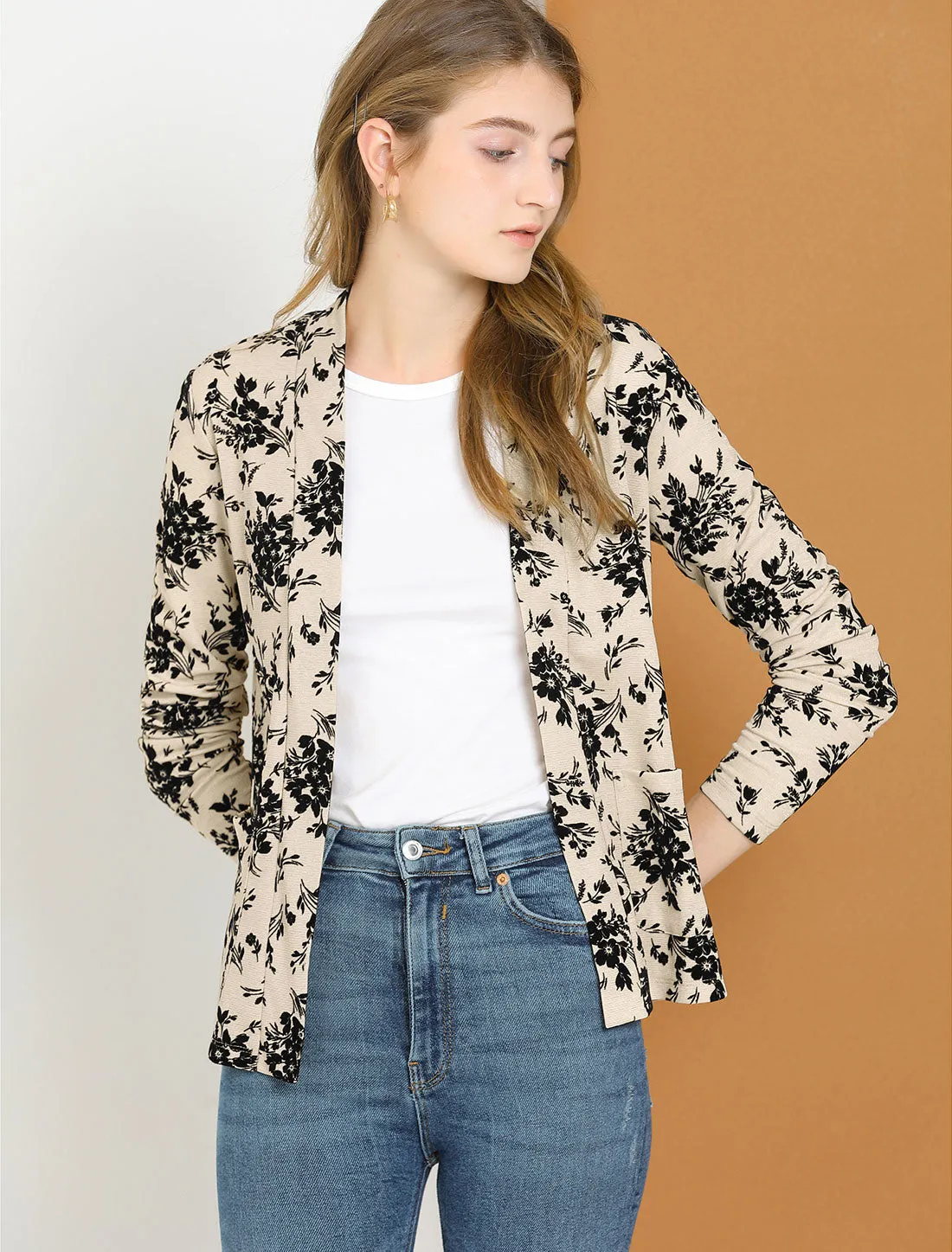 Open Front Blazer Long Sleeve Metallic Casual Floral Cardigan sold by Allegra K product image thumbnail 3