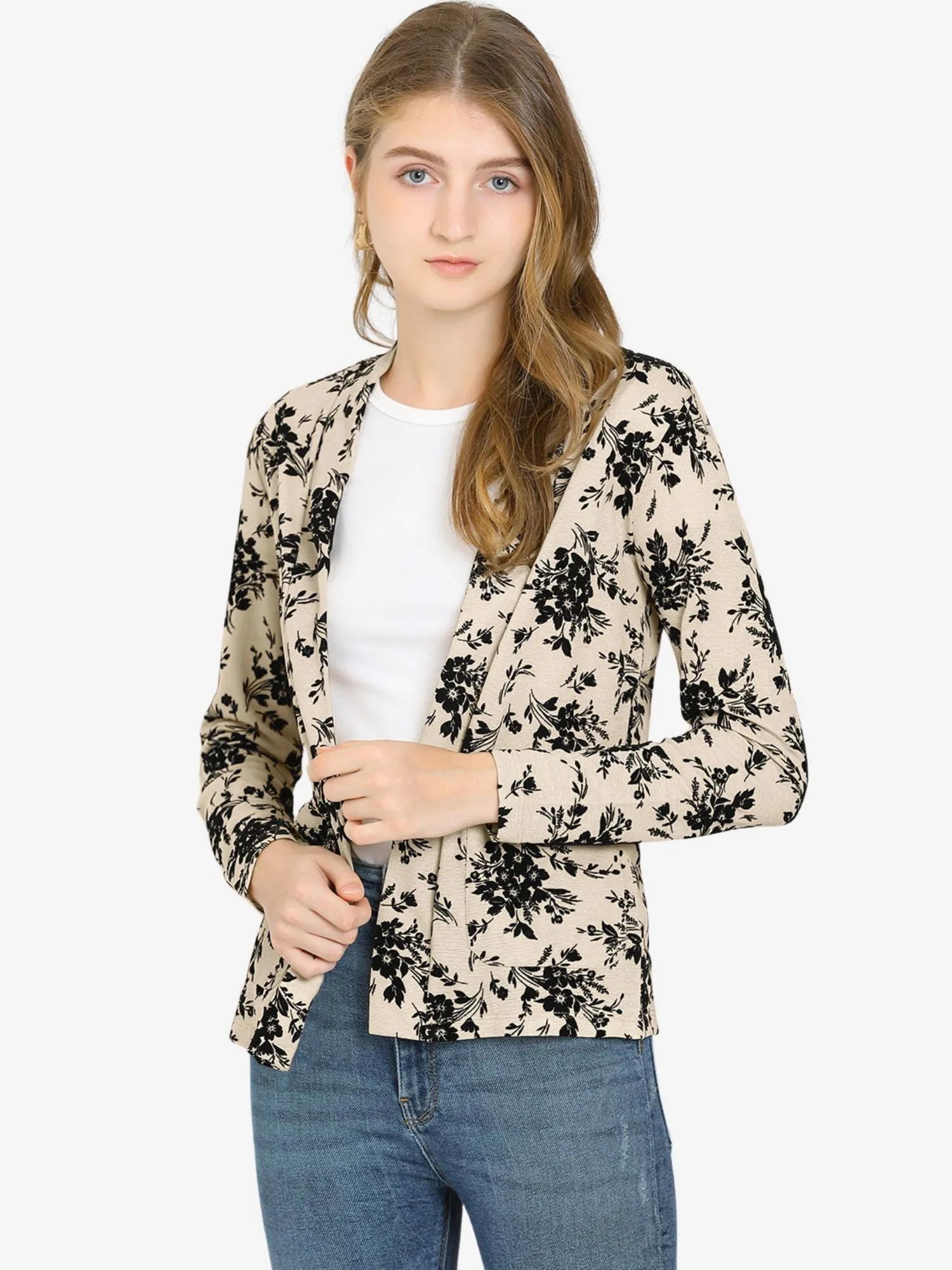 Open Front Blazer Long Sleeve Metallic Casual Floral Cardigan sold by Allegra K