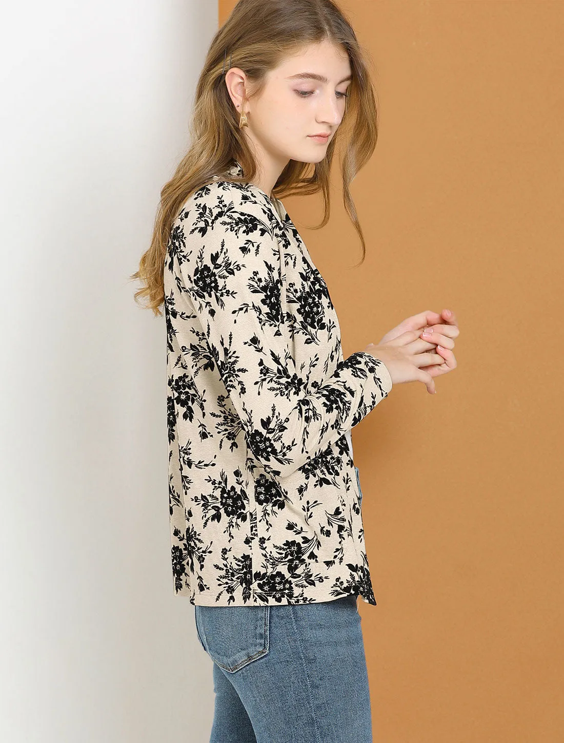 Open Front Blazer Long Sleeve Metallic Casual Floral Cardigan sold by Allegra K product image thumbnail 4