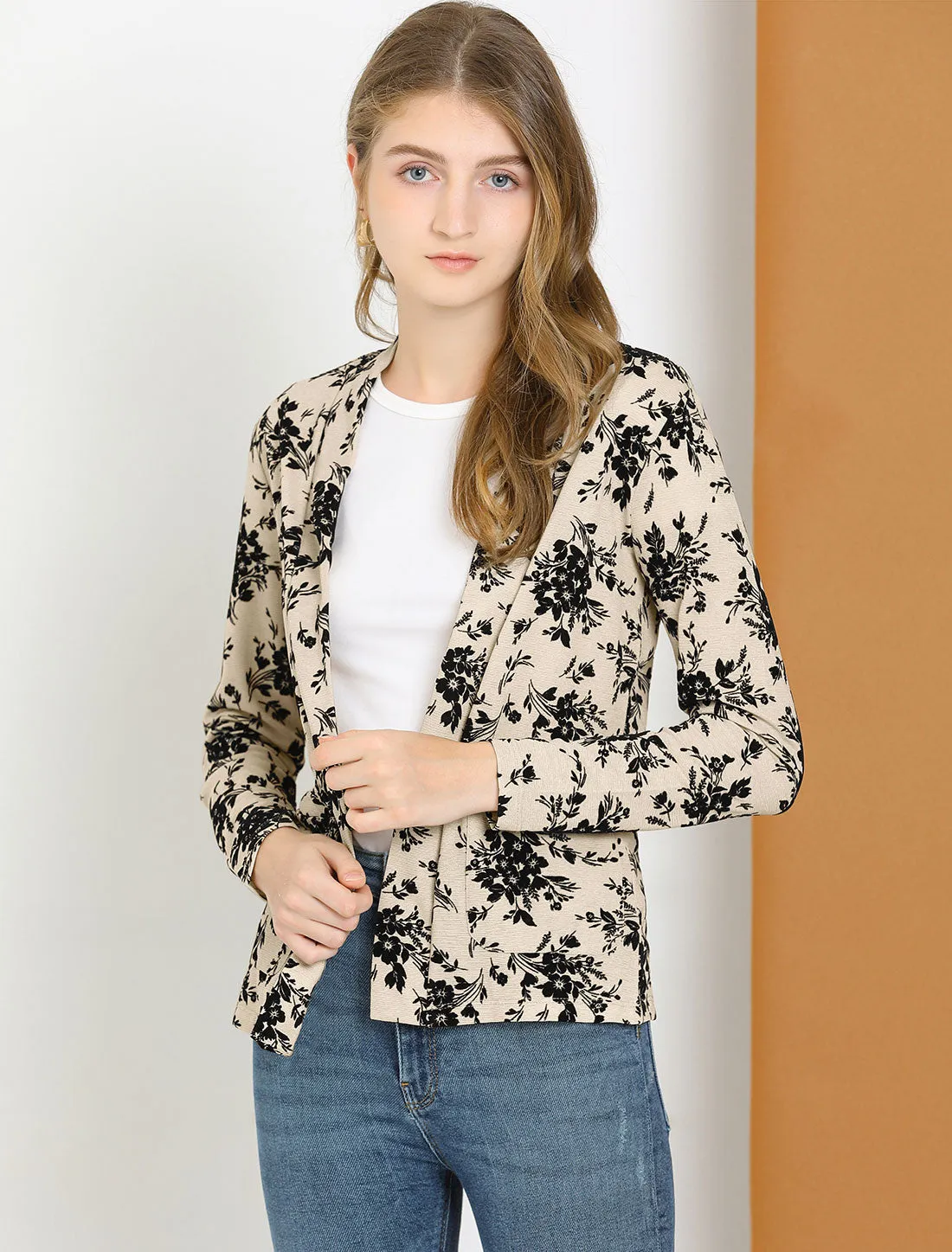 Open Front Blazer Long Sleeve Metallic Casual Floral Cardigan sold by Allegra K product image thumbnail 2
