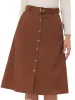 High Waist Button Front A-Line Belted Corduroy Midi Skirt sold by Allegra K