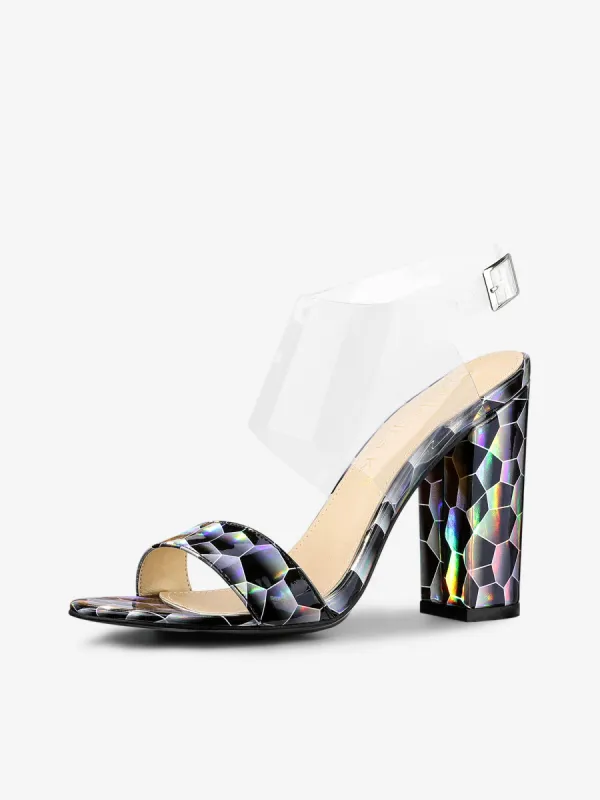 Stone Pattern Open Toe Clear High Block Heel Sandals sold by Allegra K