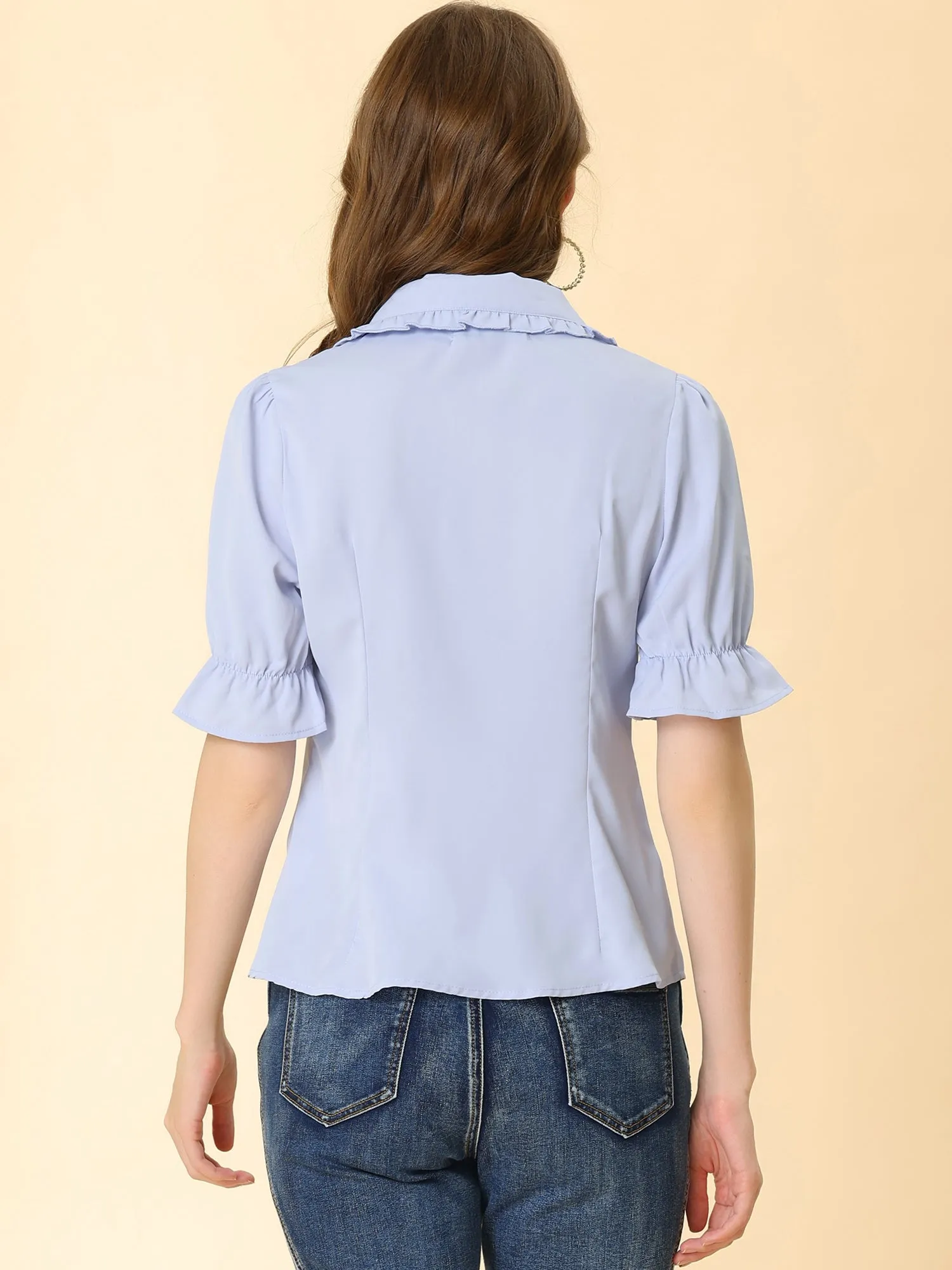 Office Blouse Ruffled Puff Sleeve Peter Pan Collar Shirt Top sold by Allegra K product image thumbnail 3