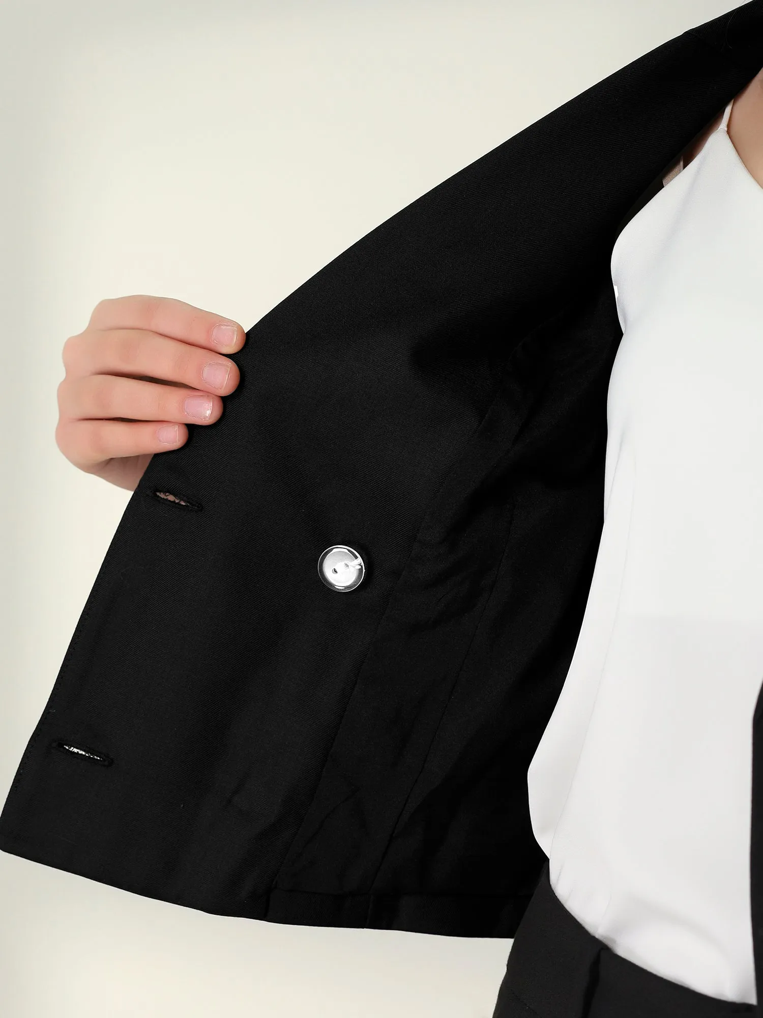 Double Breasted Notched Lapel Jacket Slim Fit Cropped Blazer sold by Allegra K product image thumbnail 5