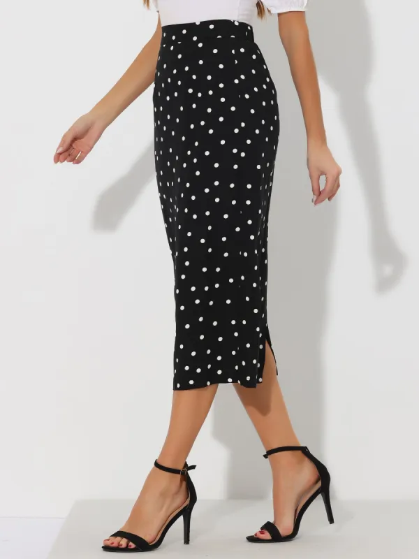 Women's Summer Polka Dots Skirt Casual Elastic High Waisted Pencil Midi Skirt sold by Allegra K