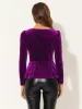 Velvet Blouse Elegant Sweetheart Neck Long Sleeve Peplum Top sold by Allegra K