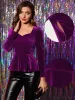 Velvet Blouse Elegant Sweetheart Neck Long Sleeve Peplum Top sold by Allegra K