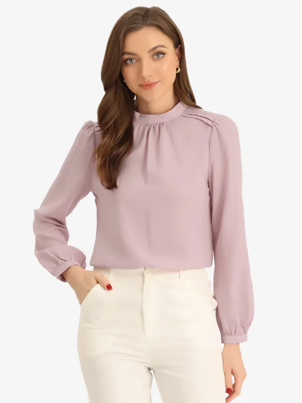 Chiffon Shirt Work Office Mock Neck Long Sleeve Blouse sold by Allegra K