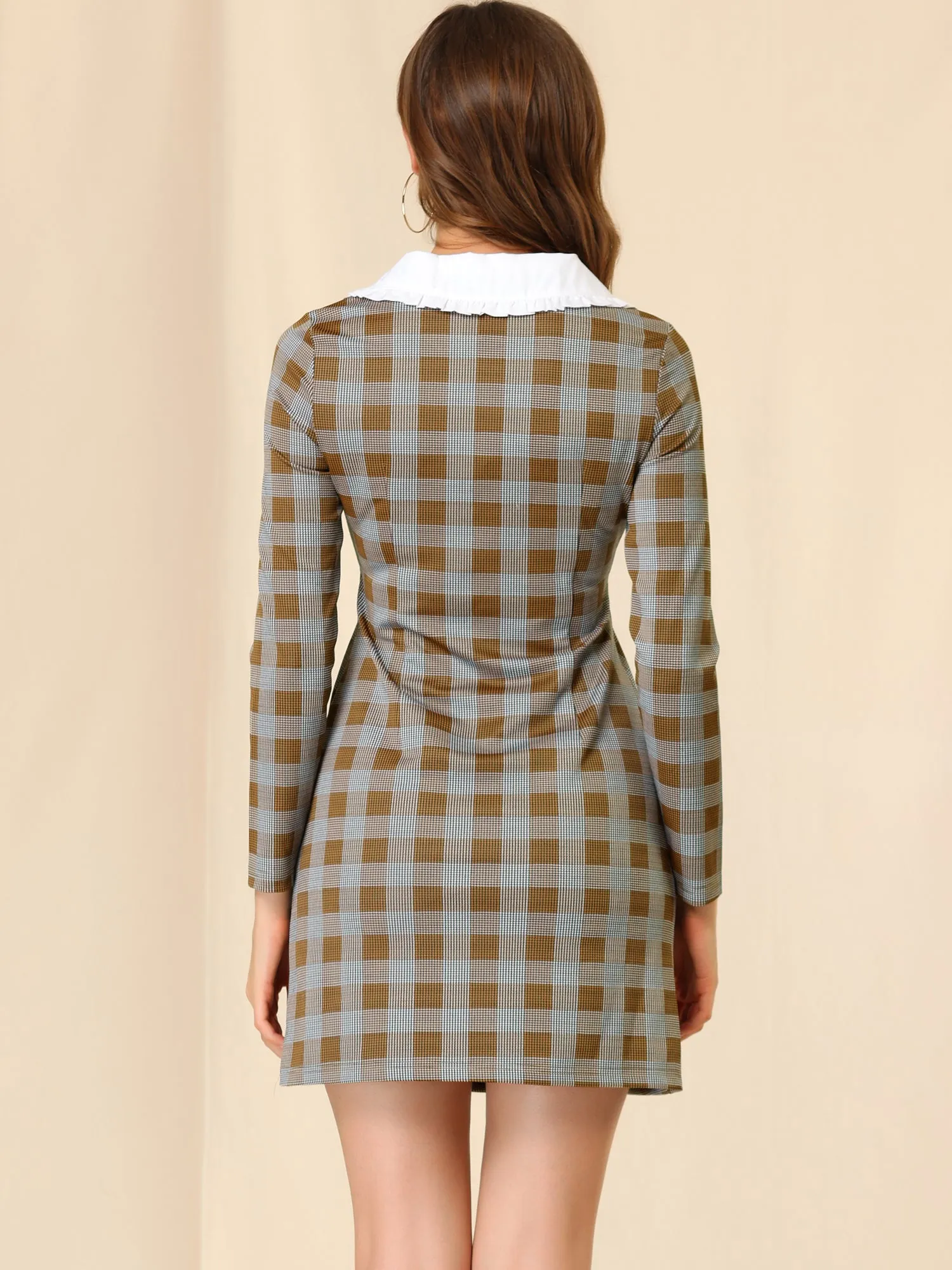 Peter Pan Collar Slim Fit Retro Vintage Bodycon Plaid Dress sold by Allegra K product image thumbnail 4