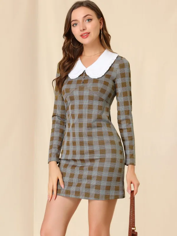 Peter Pan Collar Slim Fit Retro Vintage Bodycon Plaid Dress sold by Allegra K