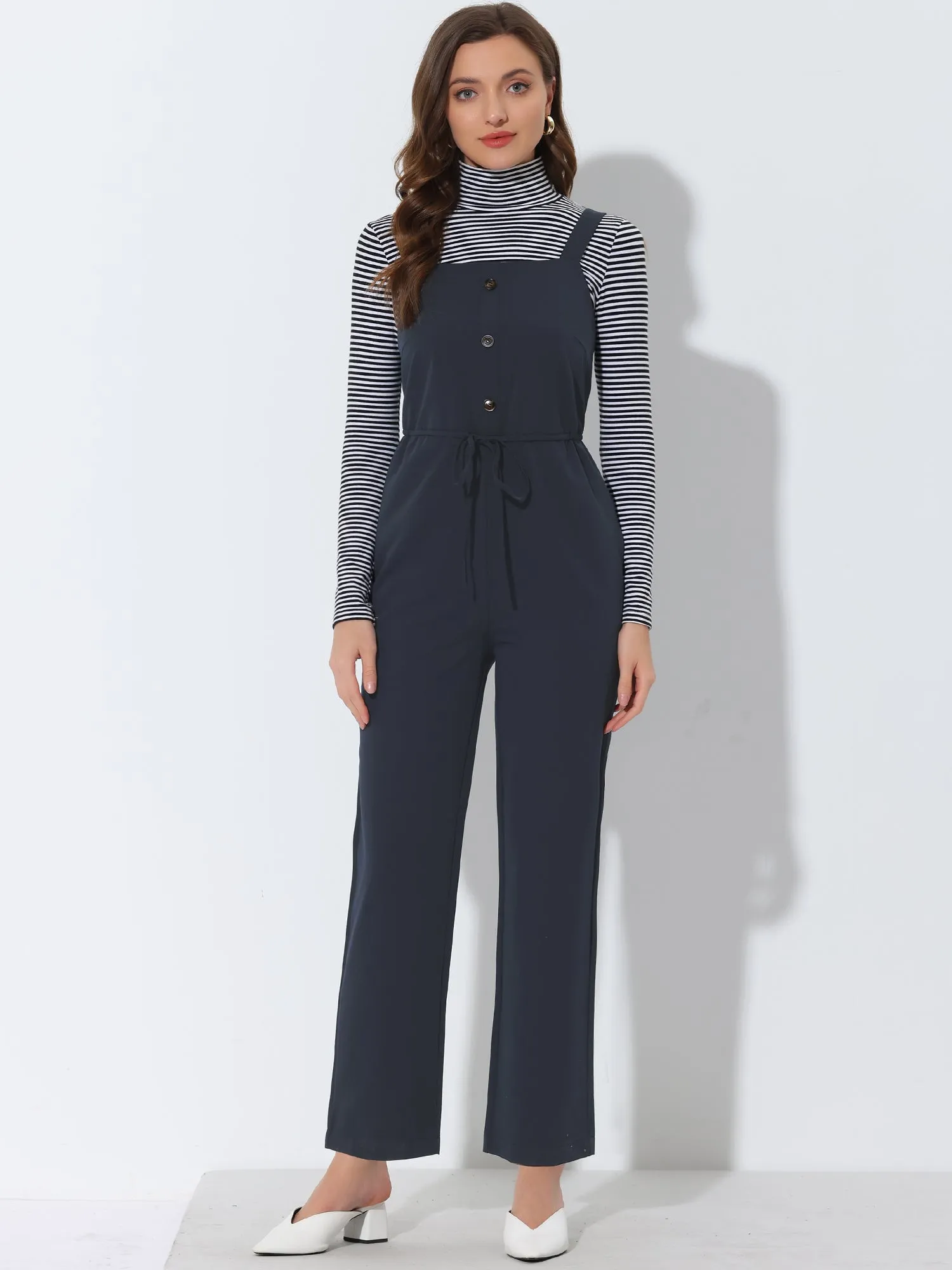 Casual Sleeveless Drawstring Waist Wide Leg Overalls Jumpsuit sold by Allegra K product image thumbnail 2