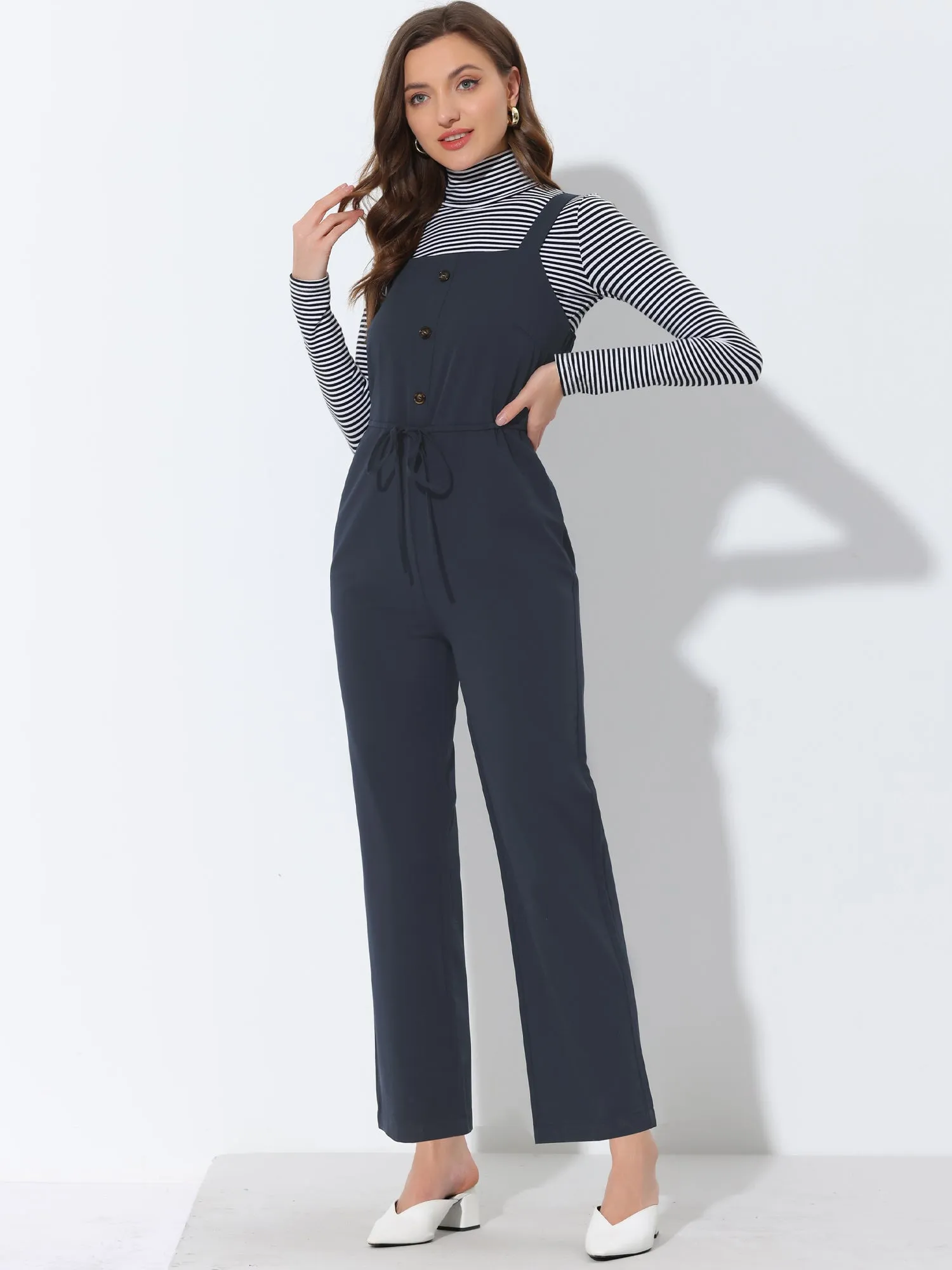Casual Sleeveless Drawstring Waist Wide Leg Overalls Jumpsuit sold by Allegra K