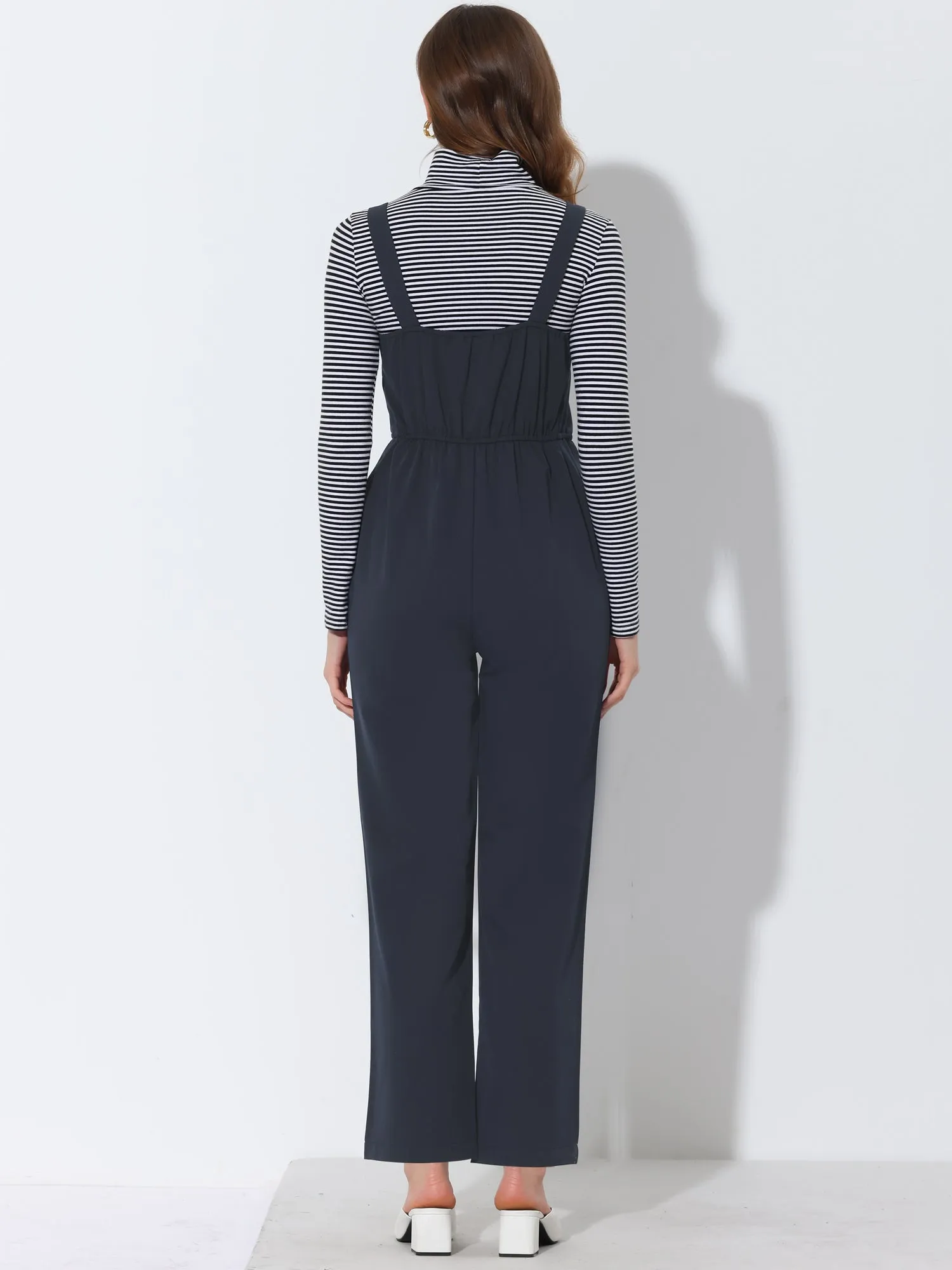 Casual Sleeveless Drawstring Waist Wide Leg Overalls Jumpsuit sold by Allegra K product image thumbnail 3