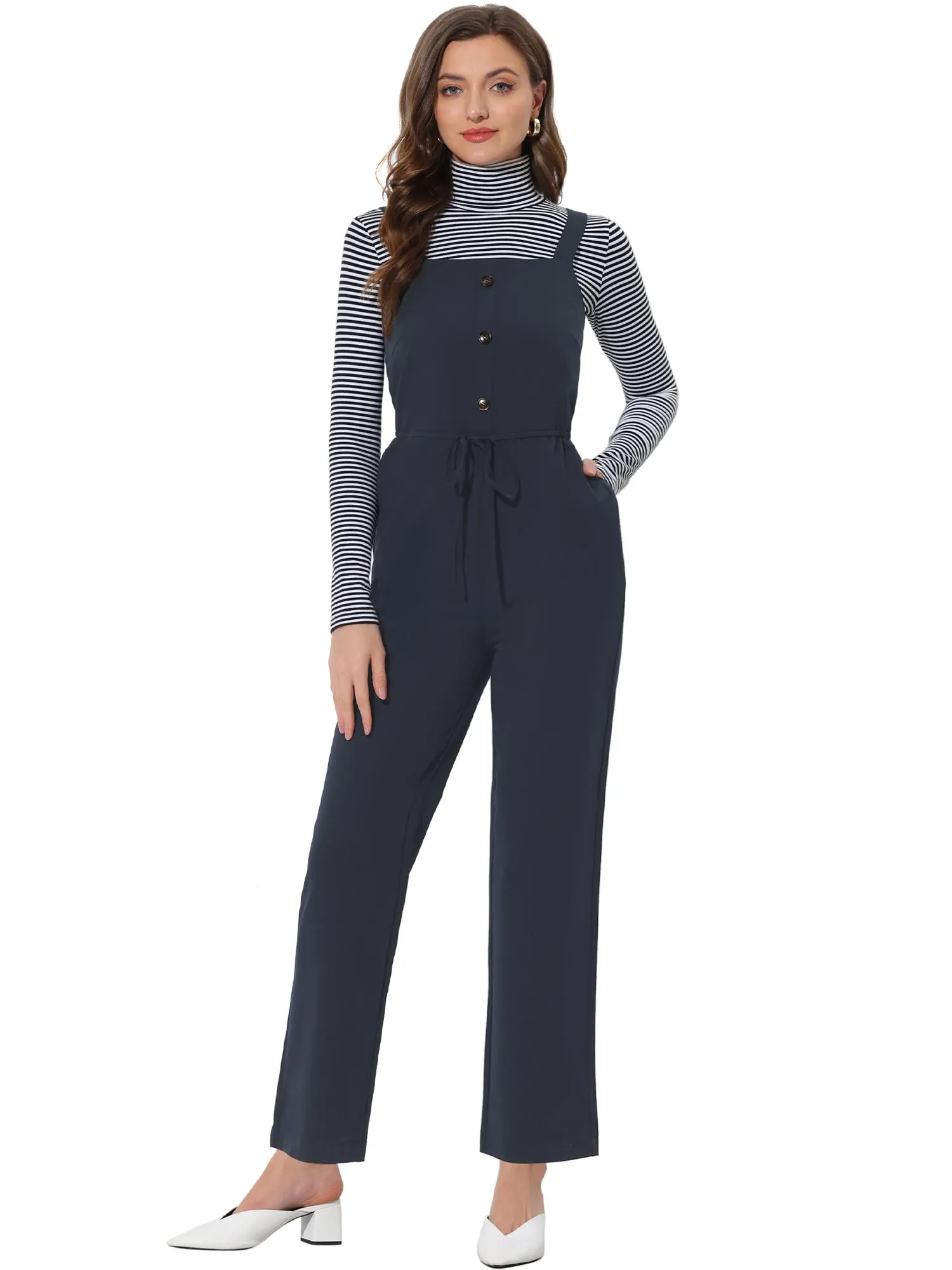 Casual Sleeveless Drawstring Waist Wide Leg Overalls Jumpsuit sold by Allegra K product image thumbnail 5