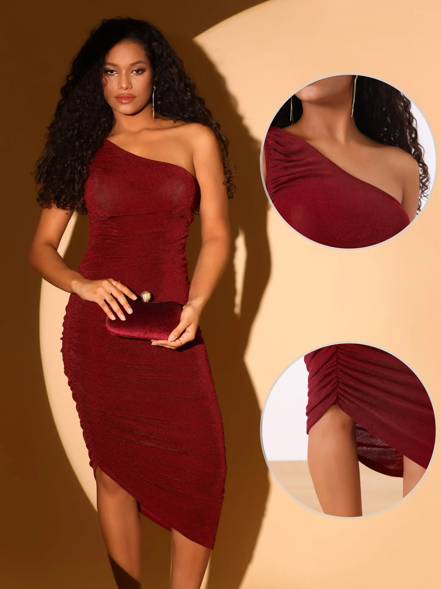 Ruched Bodycon Sleeveless One Shoulder Irregular Hem Prom Midi Dress sold by Allegra K product image thumbnail 2