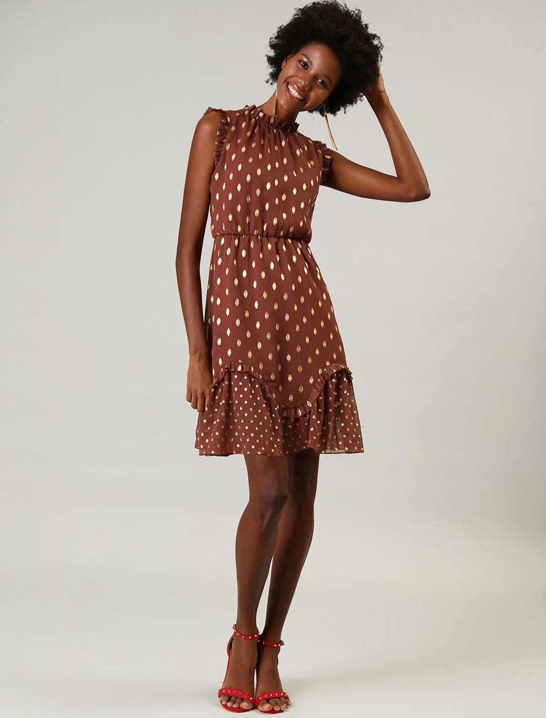Dots High Neck Sleeveless Metallic Print Ruffle Cocktail Party Dress sold by Allegra K product image thumbnail 3