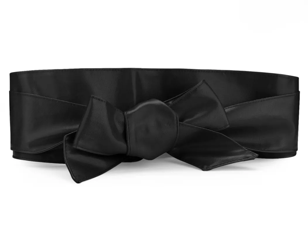 Faux Leather Self Tie Bowknot Wide Waist Band Sash Obi Belt Dress sold by Allegra K