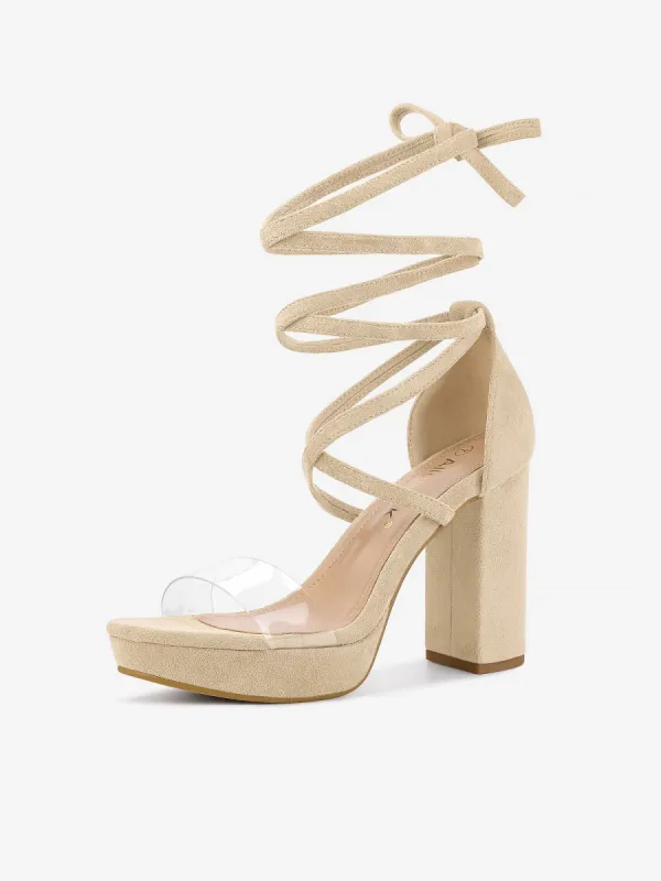 Platform Lace Up Clear Chunky Heel Sandals sold by Allegra K