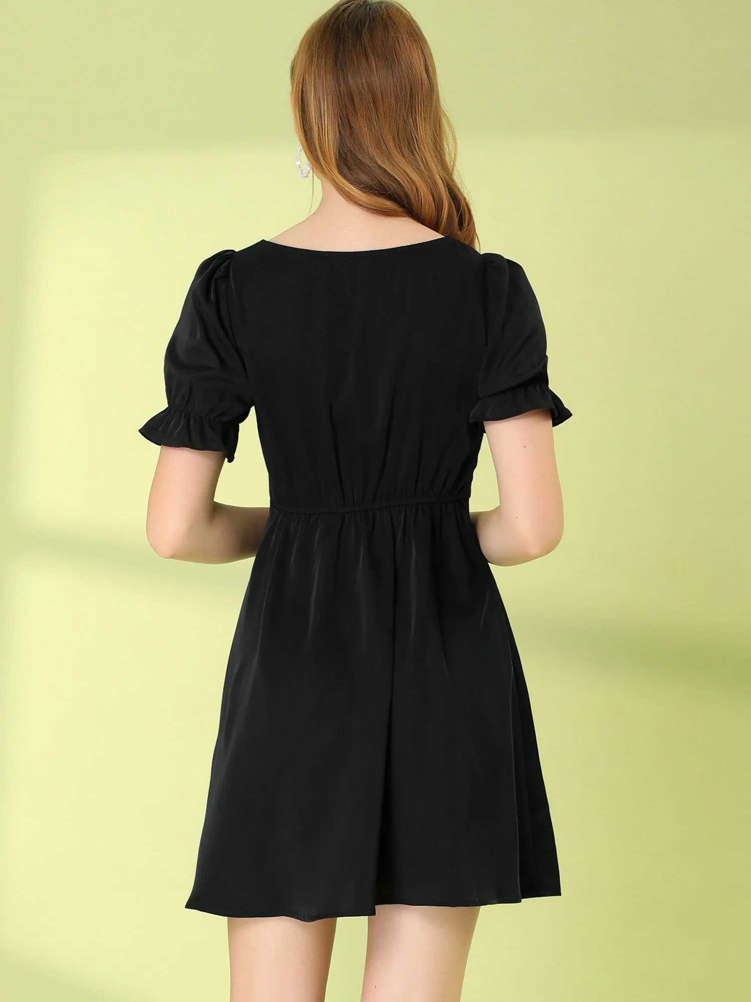 Retro Short Sleeve Contrast Color a Line Satin Dress sold by Allegra K product image thumbnail 4
