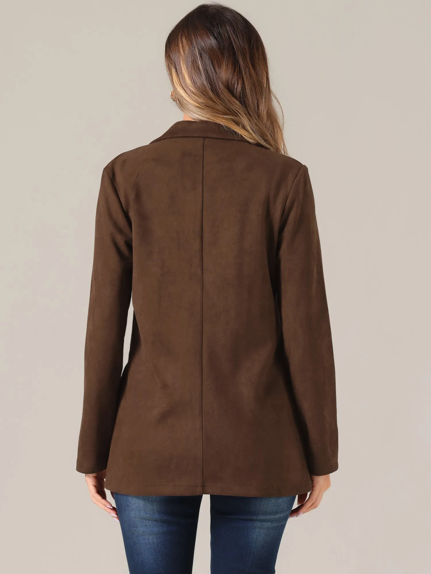 Faux Suede Dressy Lapel Collar Double Breasted Blazer Jacket sold by Allegra K product image thumbnail 3