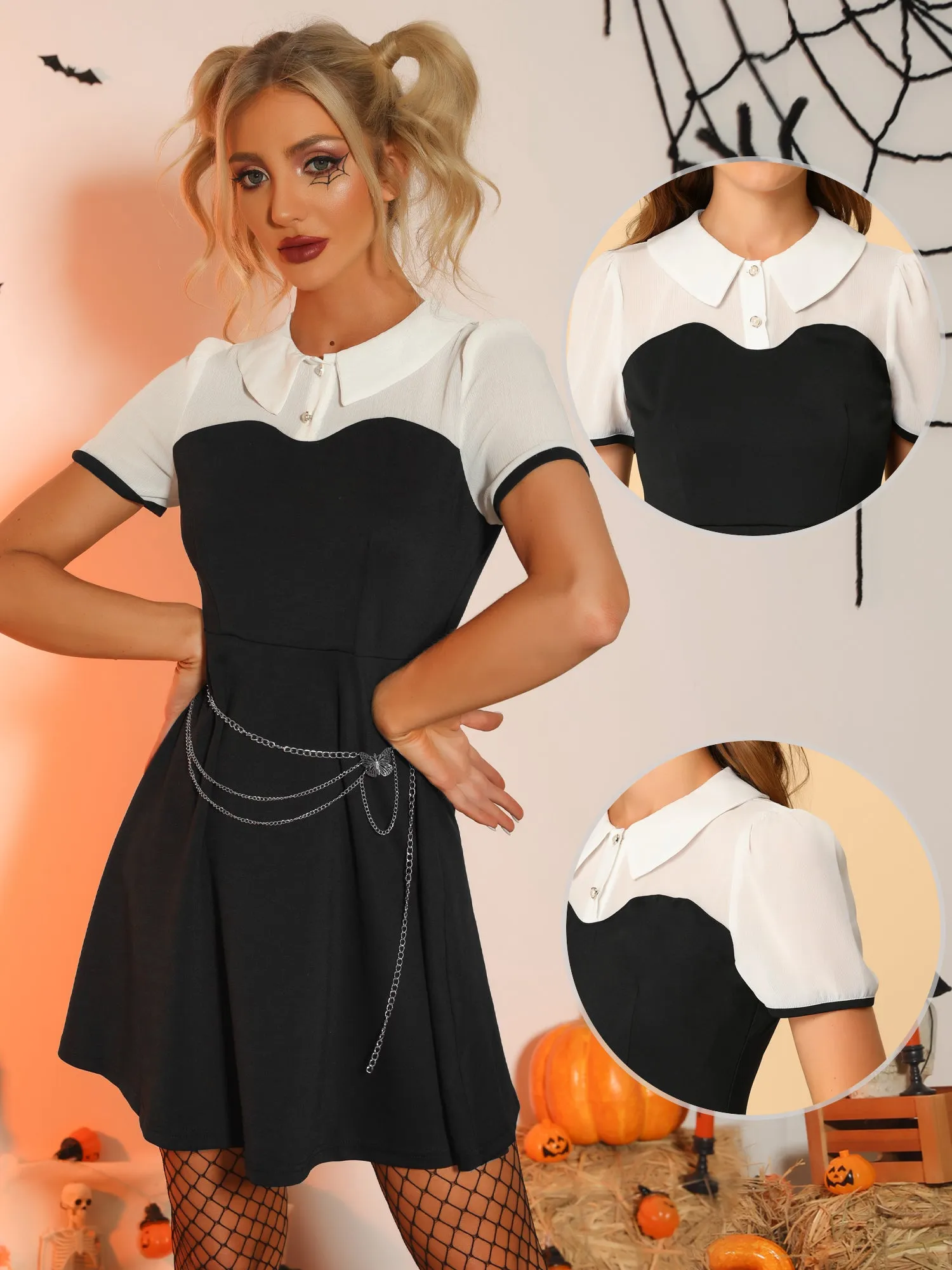 Contrast Doll Collar Short Sleeve Vintage Skater Dress sold by Allegra K product image thumbnail 3