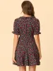 Cherry Printed V Neck Ruffle Collar Floral Short Sleeve A-Line Dress sold by Allegra K