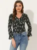Peasant Chiffon Floral Ruffle Neck Office Long Sleeve Blouse sold by Allegra K