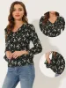 Peasant Chiffon Floral Ruffle Neck Office Long Sleeve Blouse sold by Allegra K