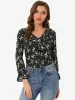 Peasant Chiffon Floral Ruffle Neck Office Long Sleeve Blouse sold by Allegra K