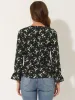Peasant Chiffon Floral Ruffle Neck Office Long Sleeve Blouse sold by Allegra K