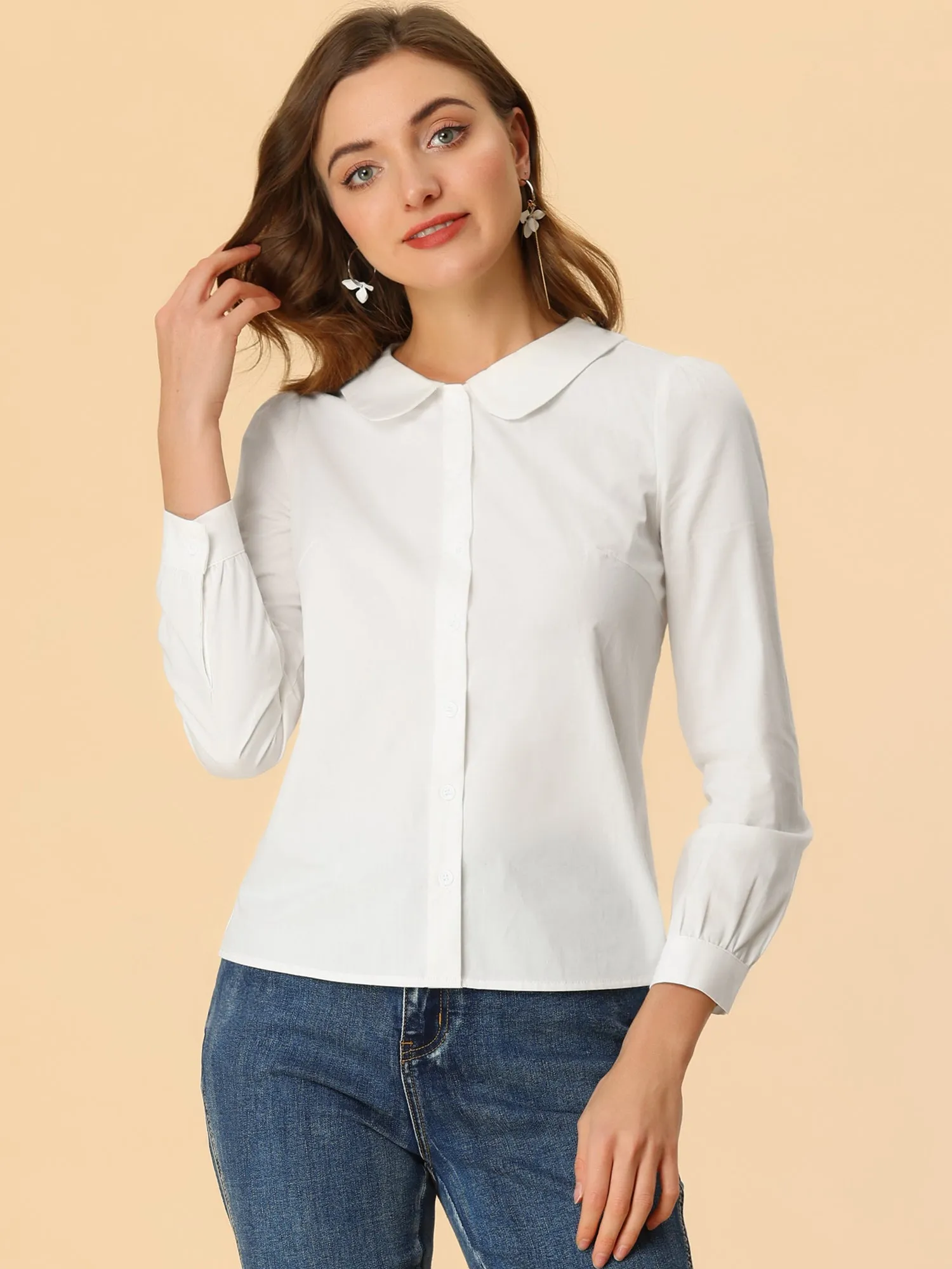 Long Sleeve Decorative Lace Faux Collar Button Down Shirt sold by Allegra K product image thumbnail 4